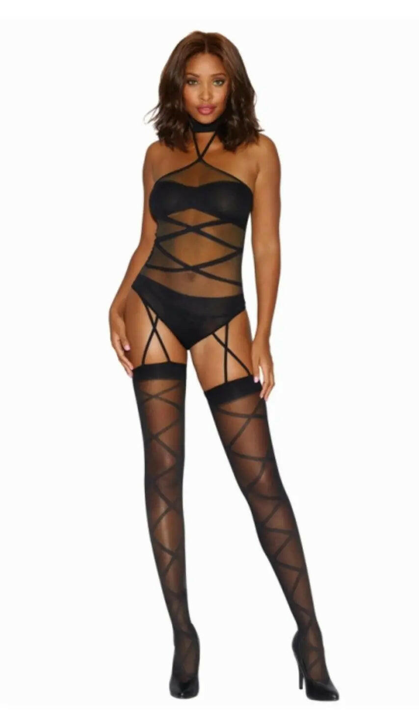 Criss-Cross Bodystocking - Sophisticated Stature