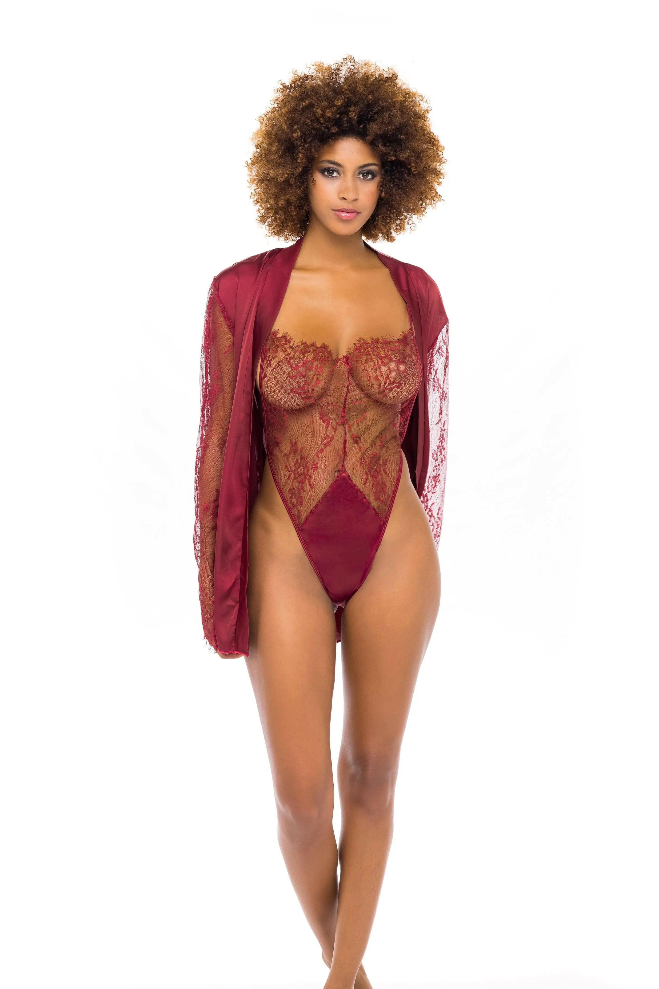 Elishia Satin Robe & Teddy Set - Sophisticated Stature