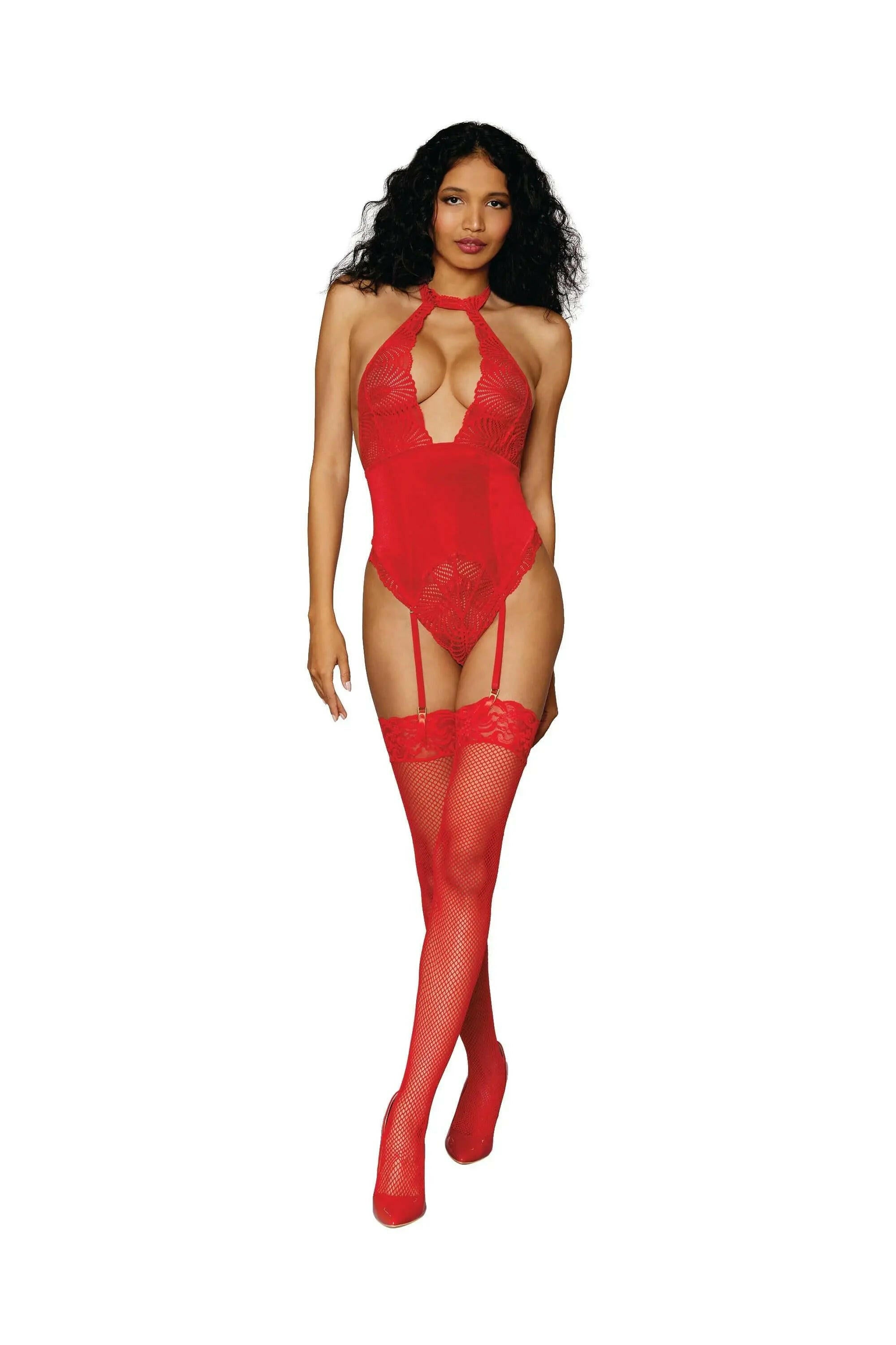 Stretch Lace & Velvet Teddy - Sophisticated Stature